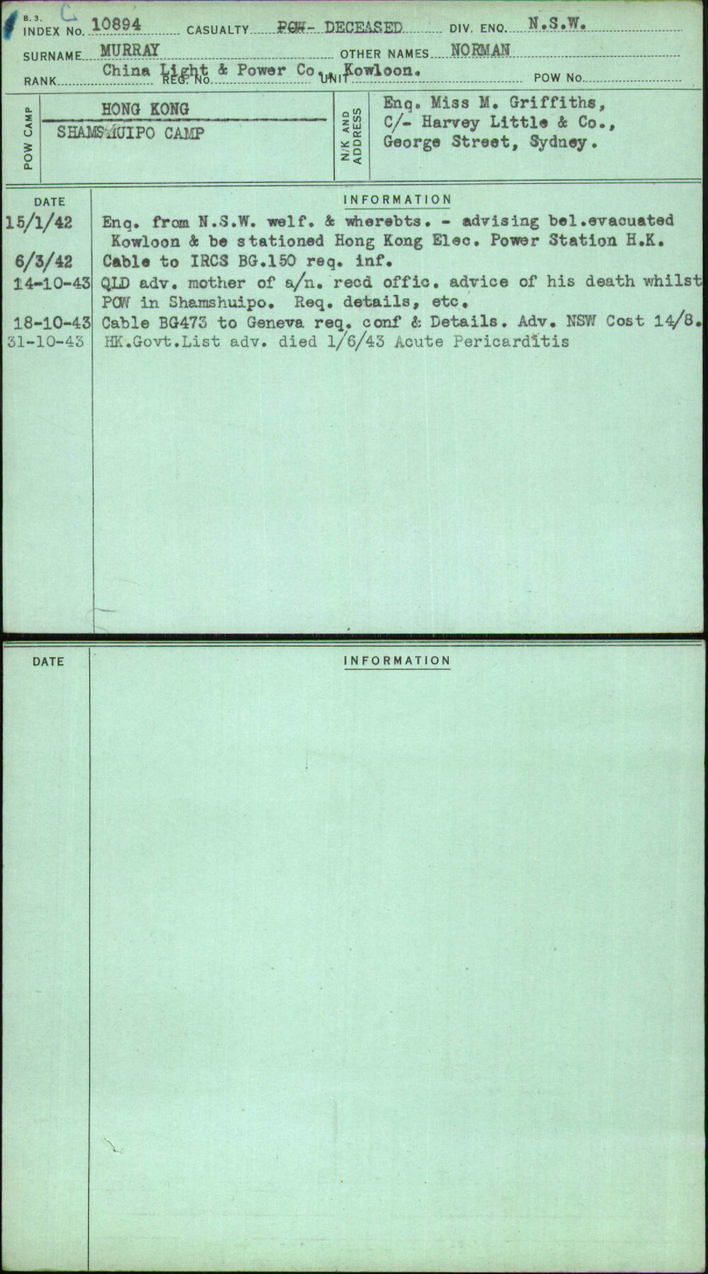 Murray, Norman, [No Service Number]