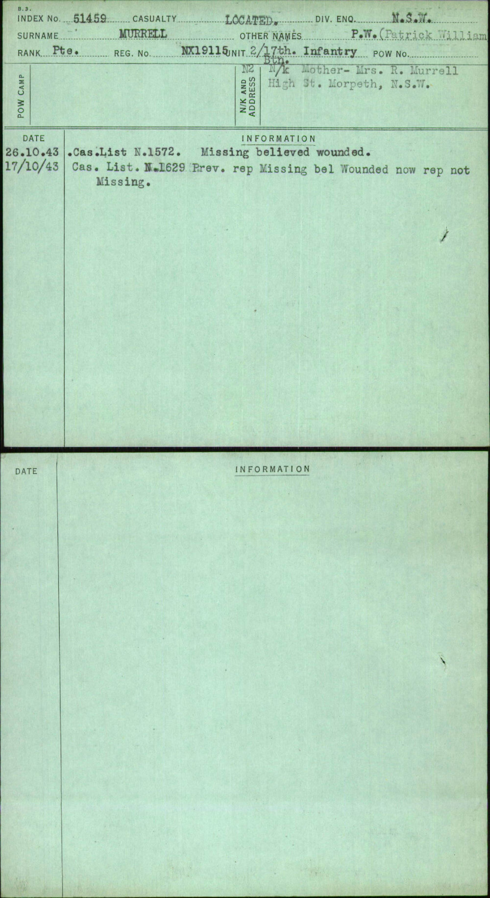 Murrell, P W (Patrick William), NX19115