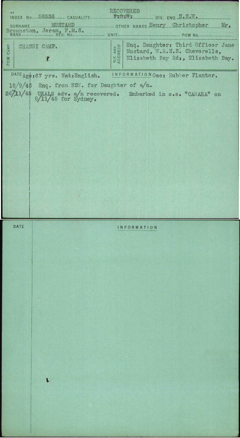 Mustard, Henry Christopher Mr, [No Service Number]