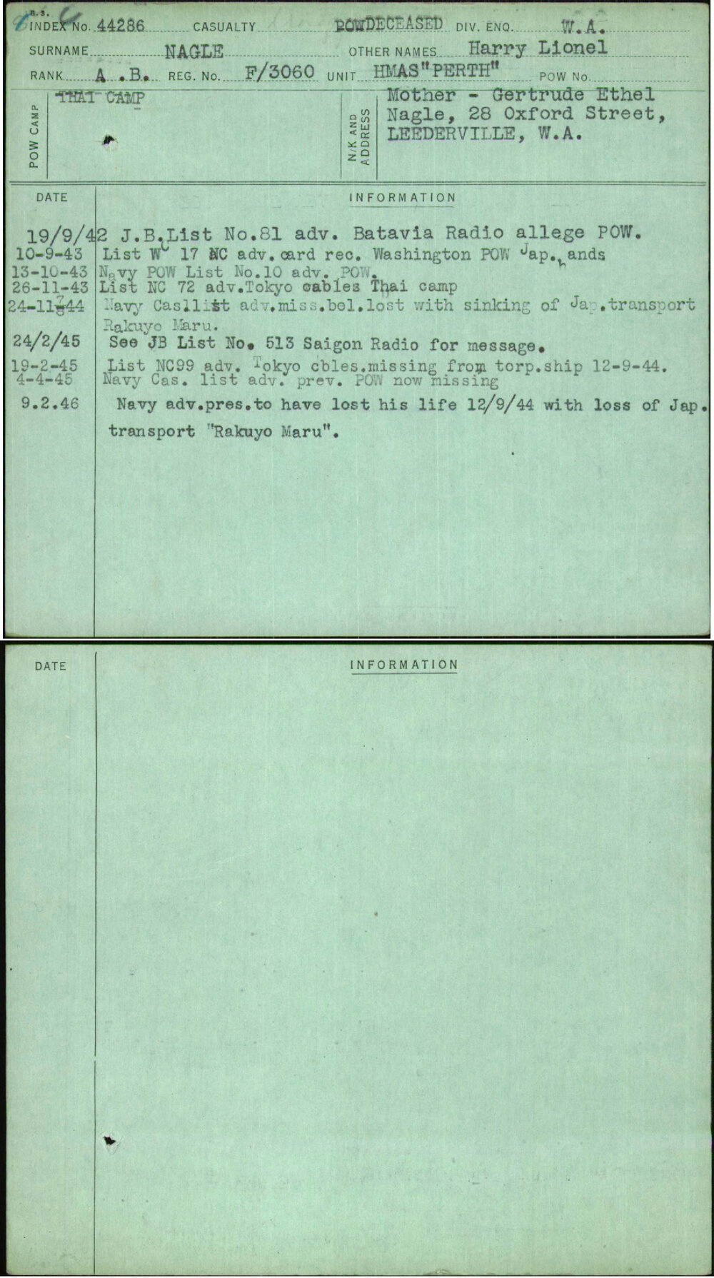 Nagle, Harry Lionel, F-3060