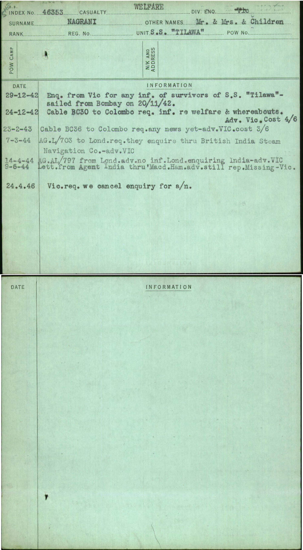 Nagrani, Mr &amp; Mrs &amp; Children, [No Service Number]