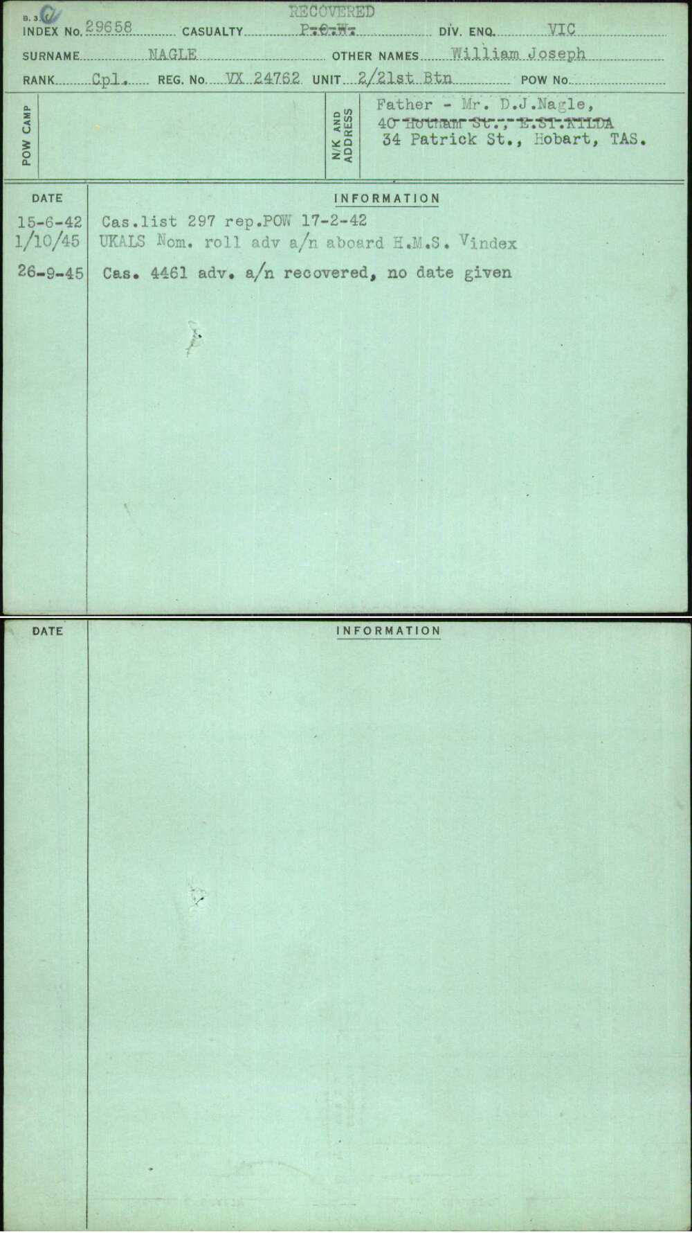 Nagle, William Joseph, VX24762