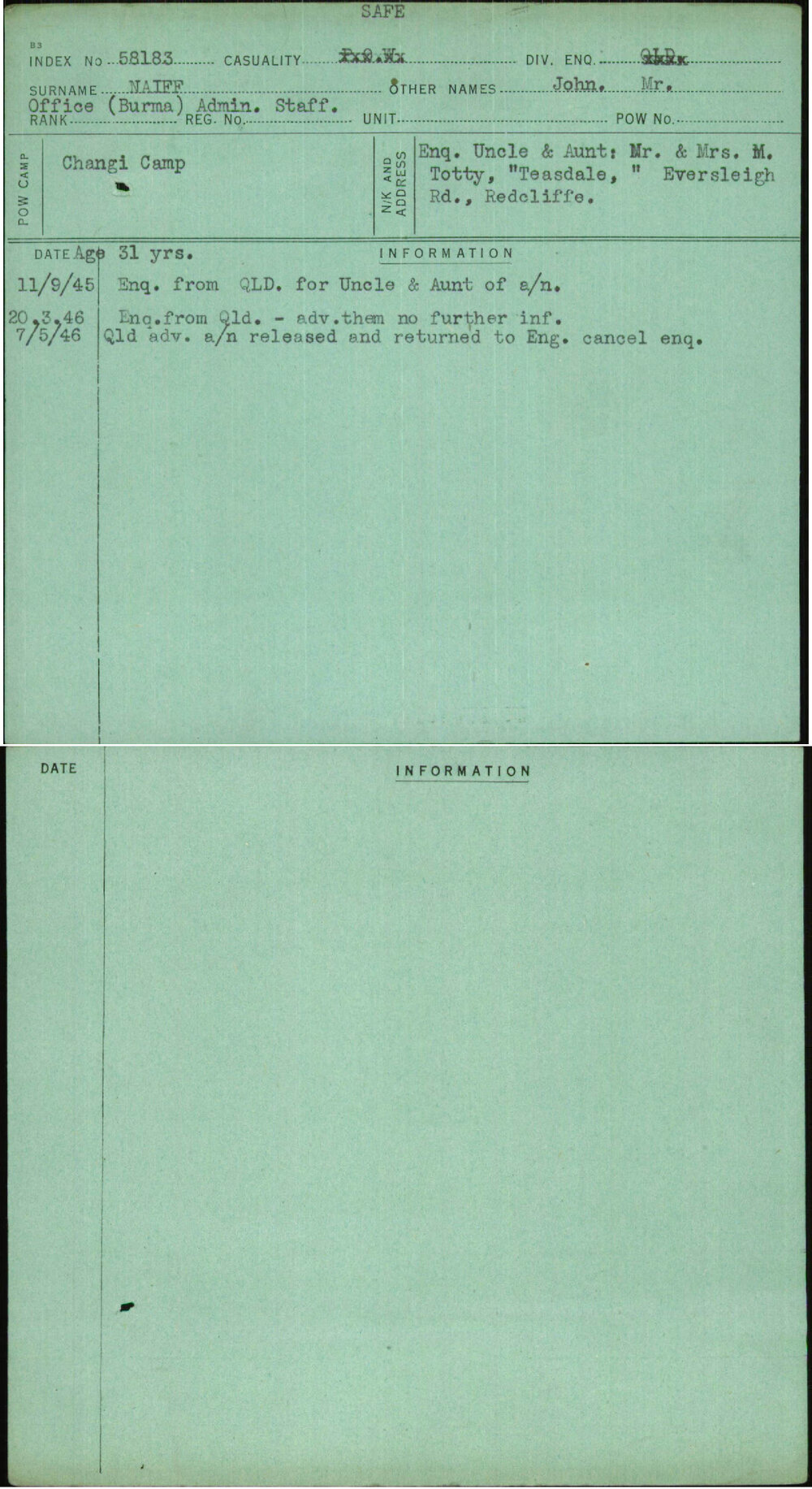 Naiff, John Mr, [No Service Number]