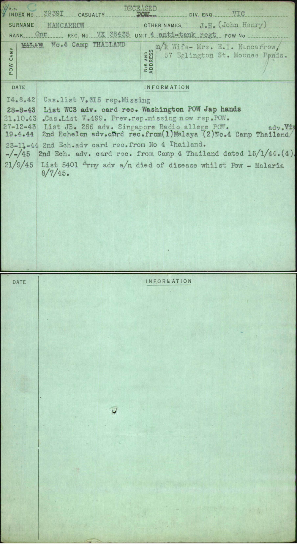 Nancarrow, J H (John Henry), VX38435