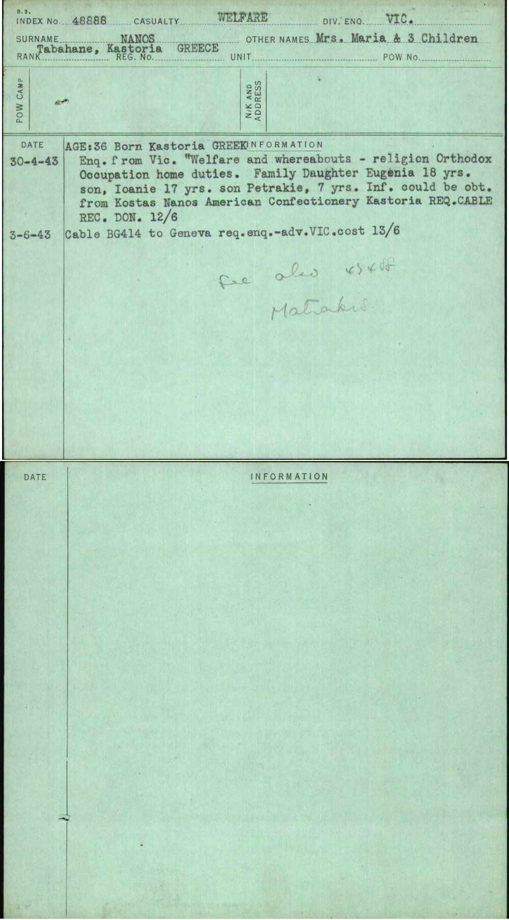 Nanos, Mrs Maria &amp; 3 Children, [No Service Number]