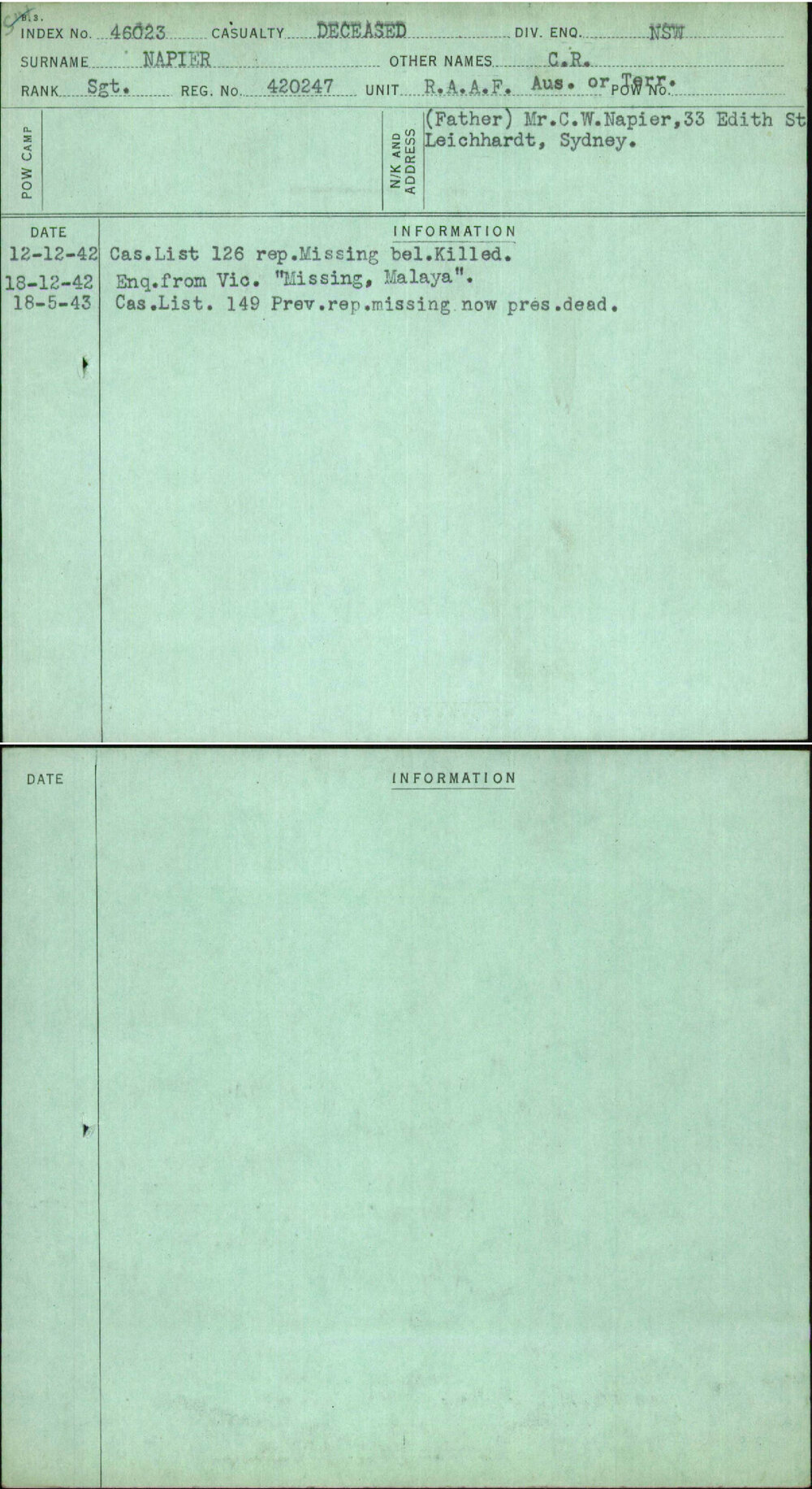 Napier, C R, 420247