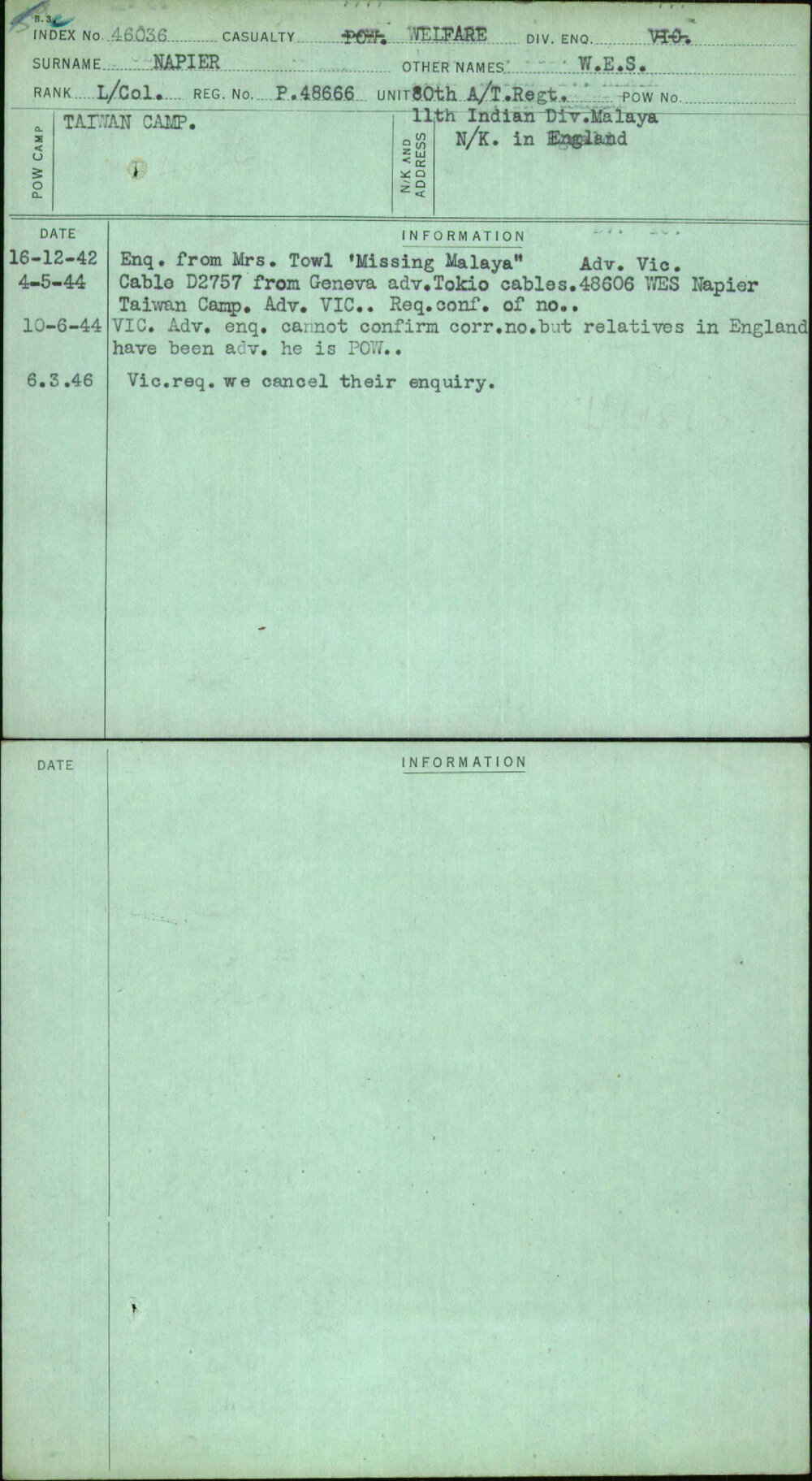 Napier, W E S, P48666