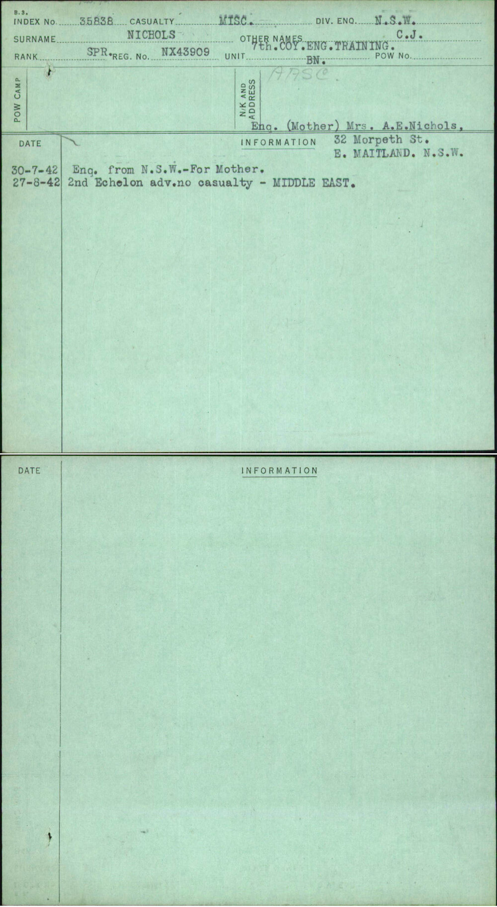 Nichols, C J, NX43909