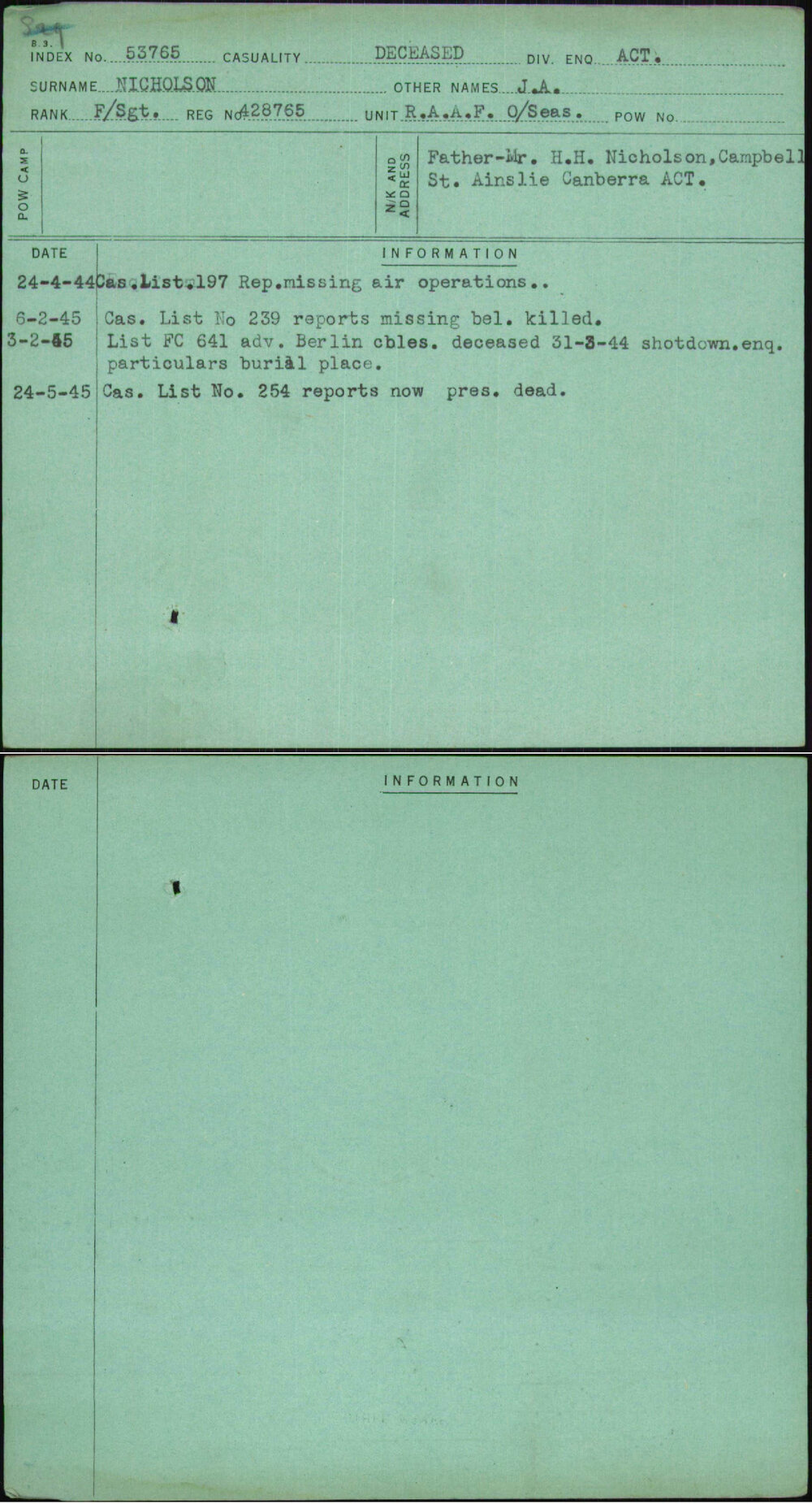 Nicholson, J A, 428765