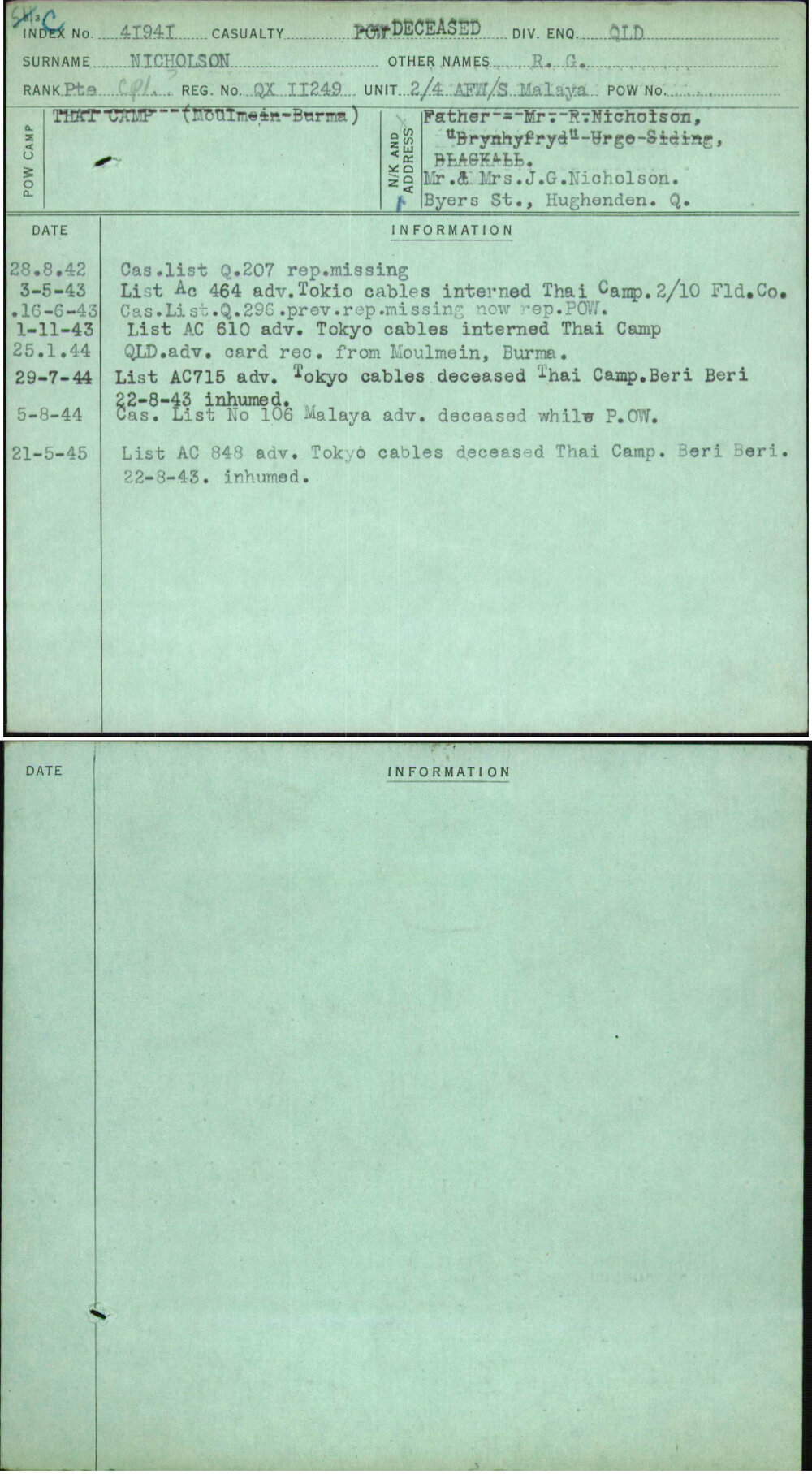Nicholson, R G, QX11249