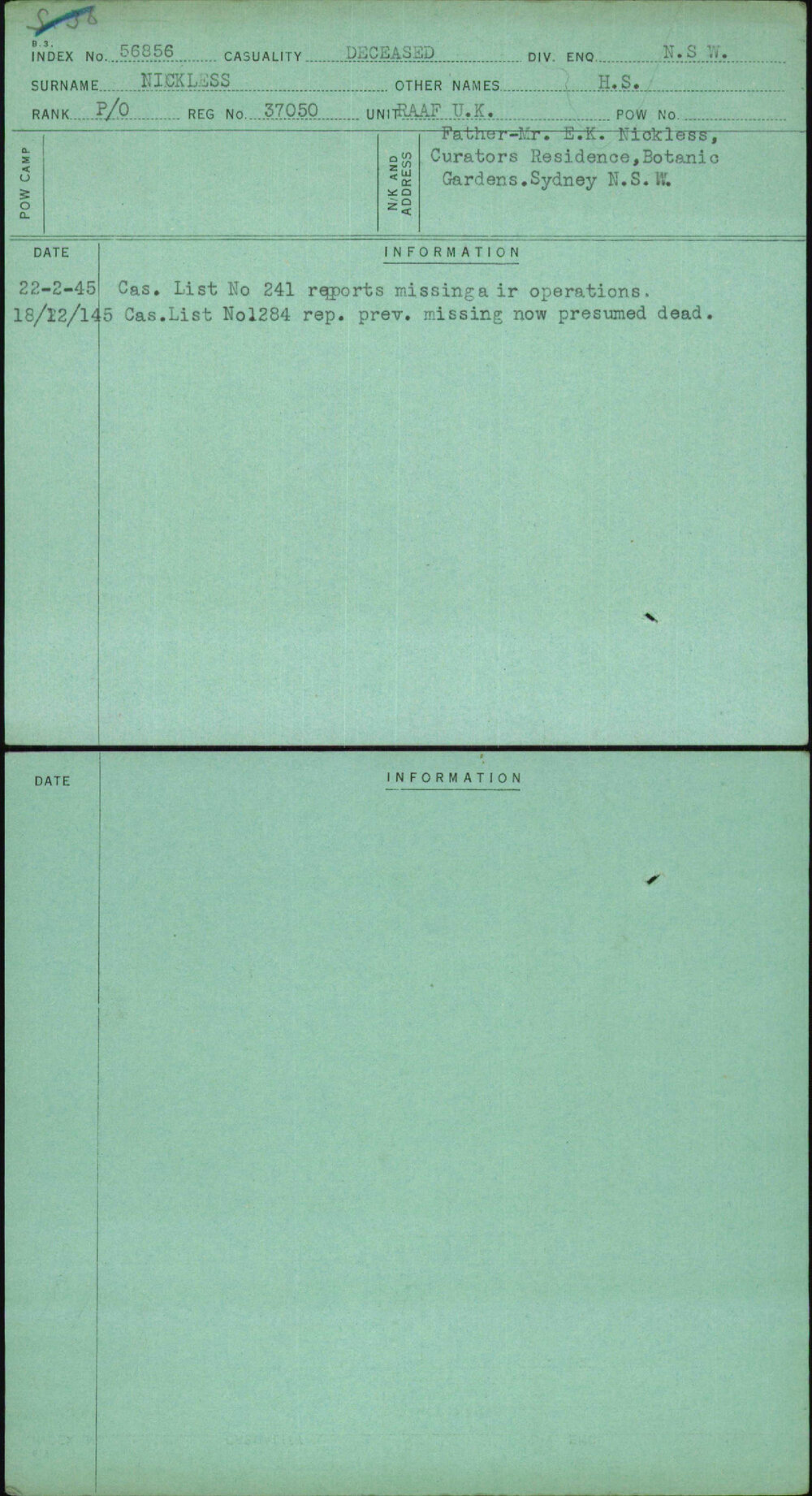 Nickless, H S, 37050