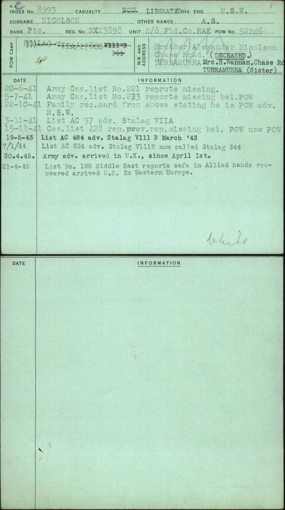 Nicolson, A S, NX23898