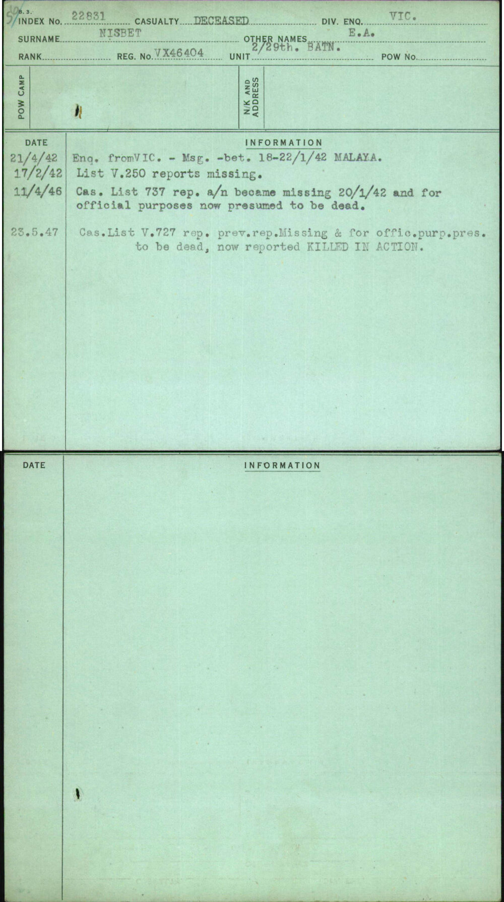 Nisbet, E A, VX46404