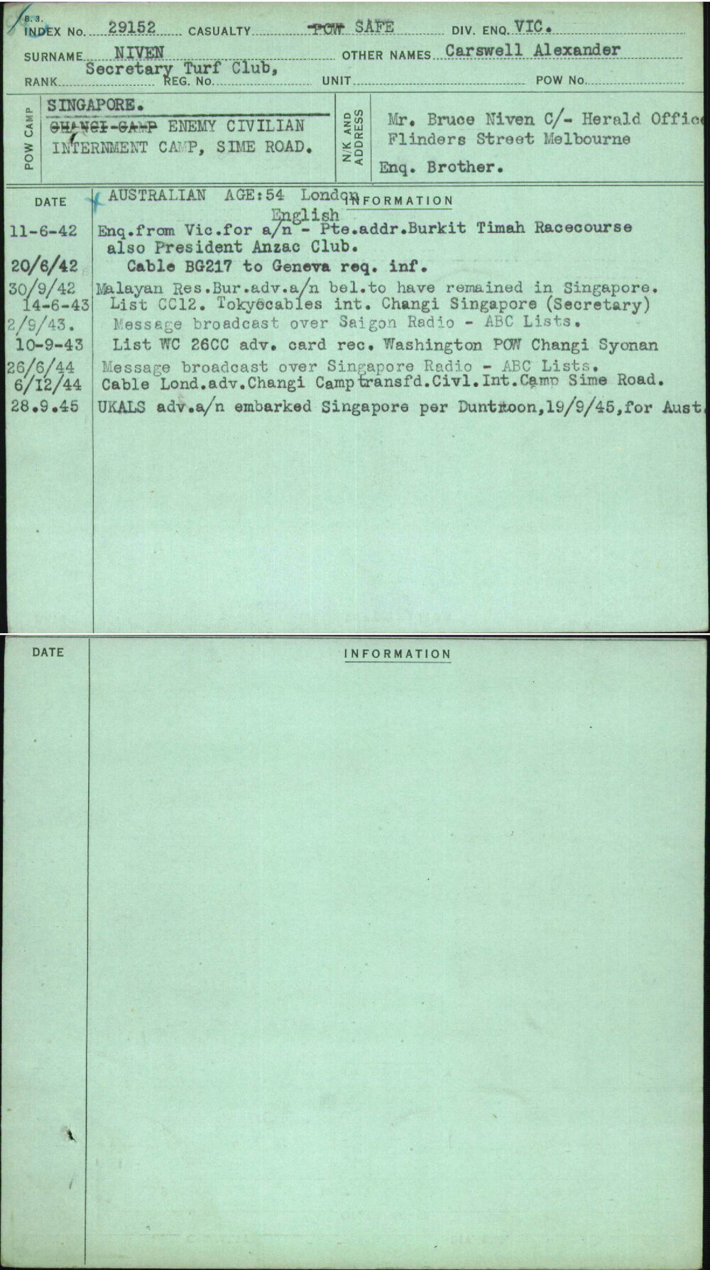 Niven, Carswell Alexander, [No Service Number]