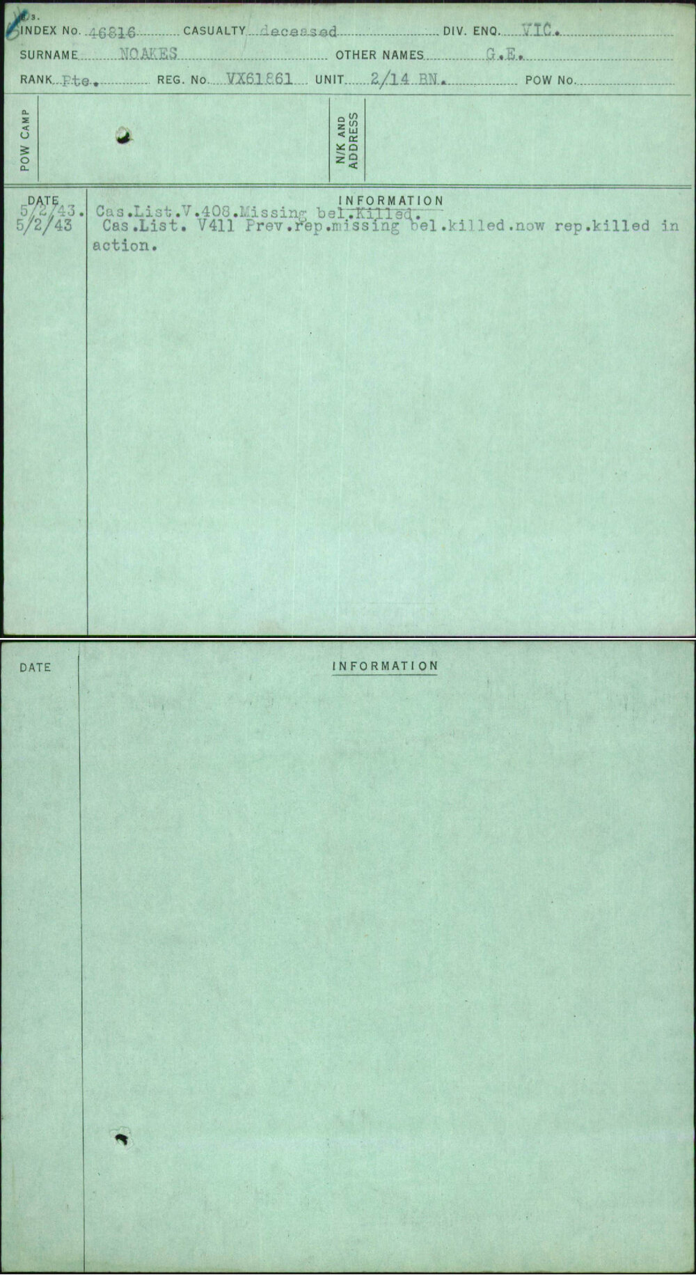 Noakes, G E, VX61861