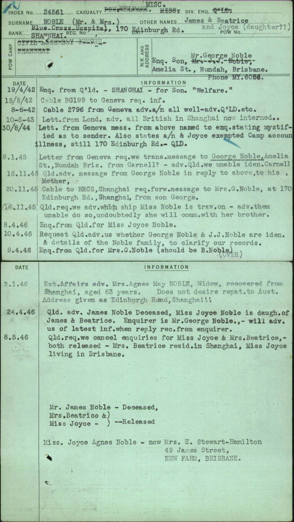 Noble (Mr &amp; Mrs), James &amp; Beatrice And Joyce (Daughter), [No Service Number]