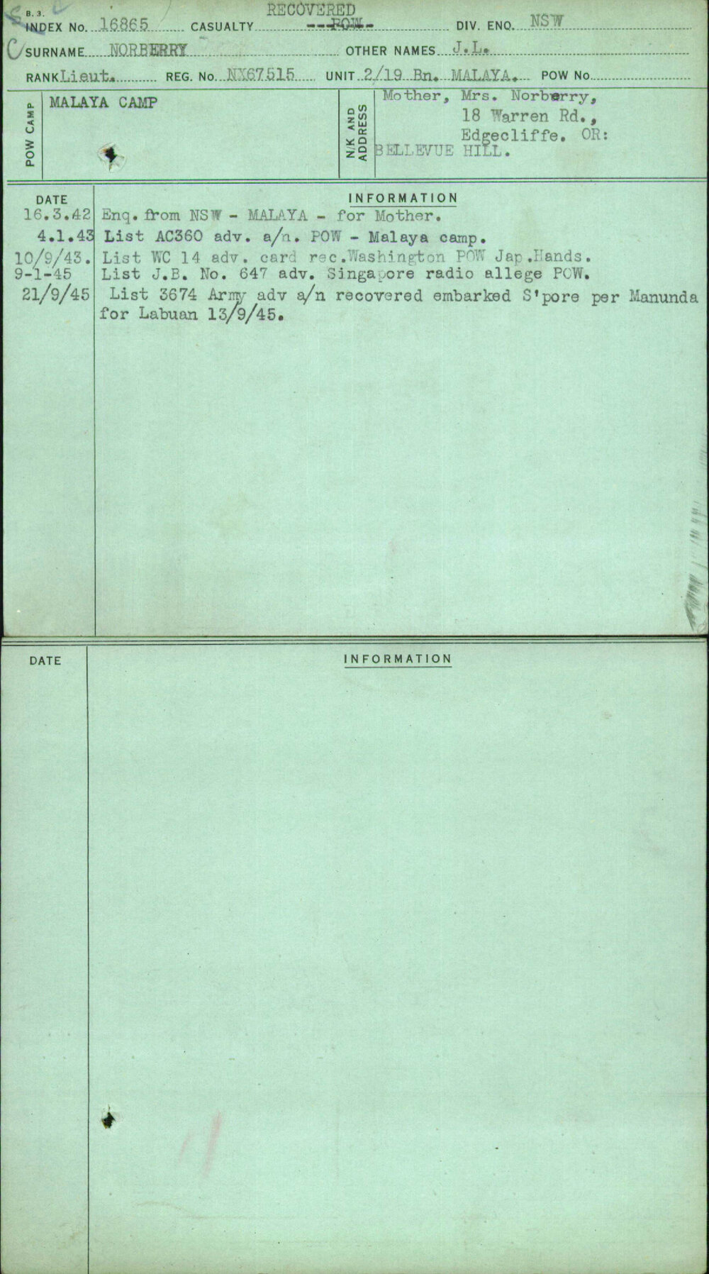 Norberry, J L, NX67515