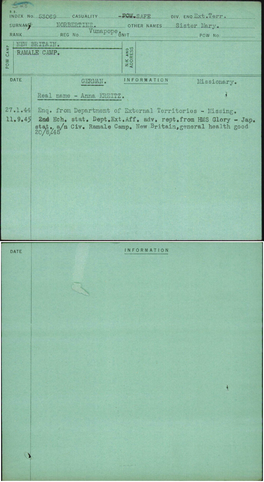 Norbertine, Sister Mary, [No Service Number]