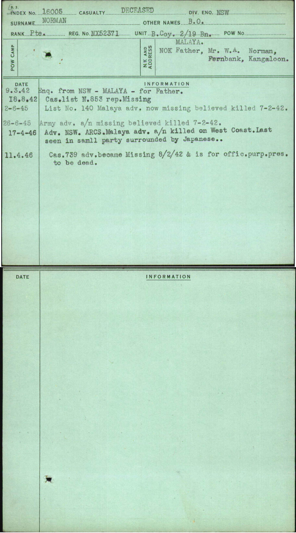 Norman, B O, NX52371