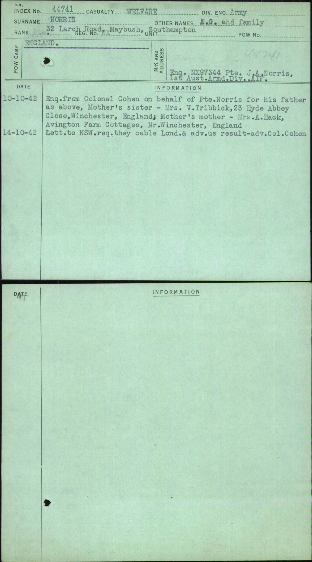 Norris, A G And Family, [No Service Number]