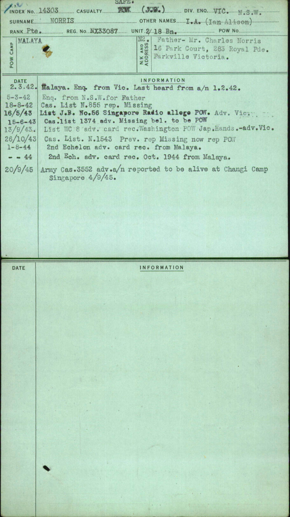 Norris, I A (Ian Alison), NX33087