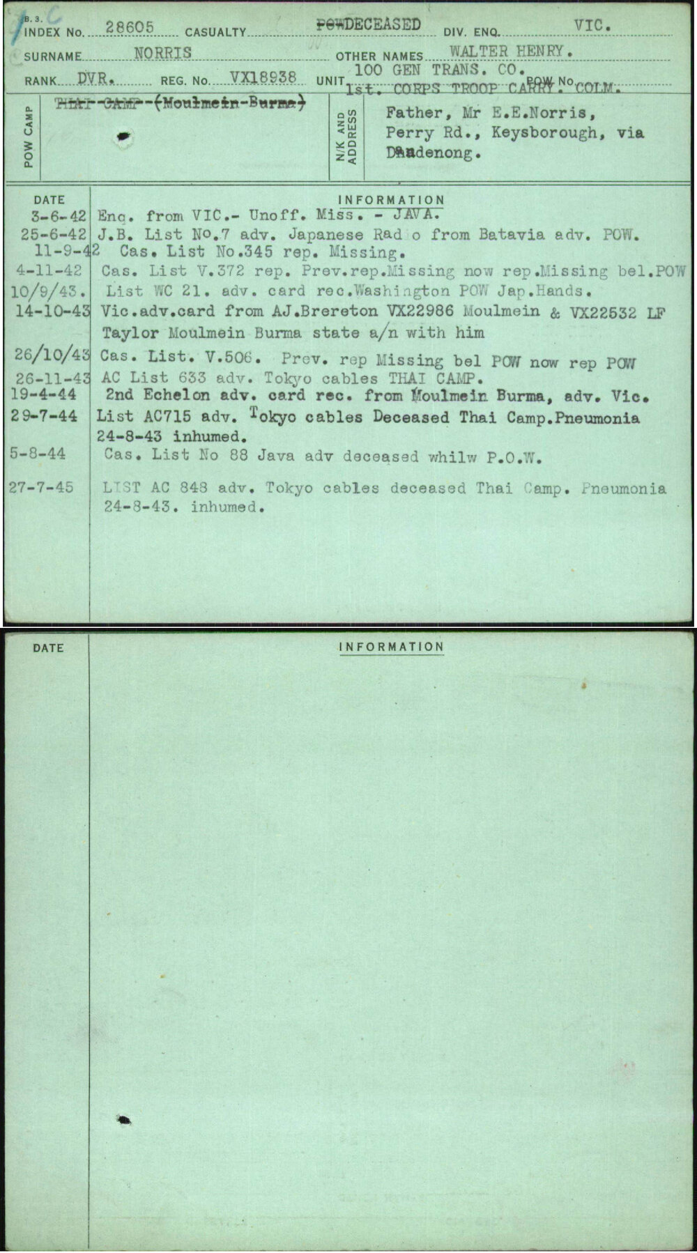 Norris, Walter Henry, VX18938