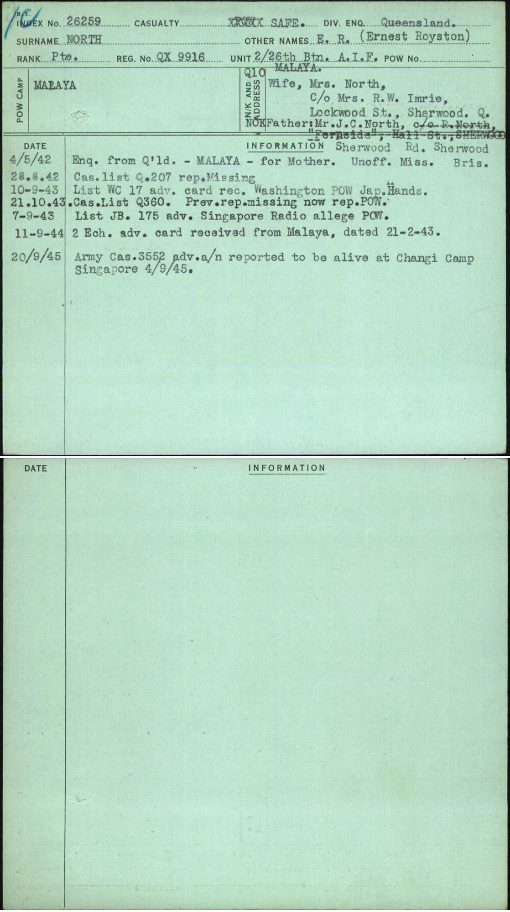 North, E R (Ernest Royston), QX9916