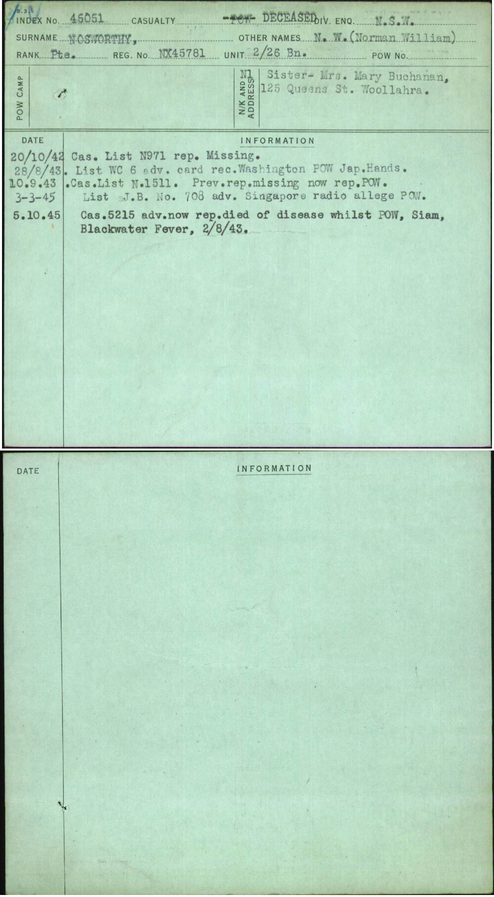 Nosworthy, N W (Norman William), NX45781