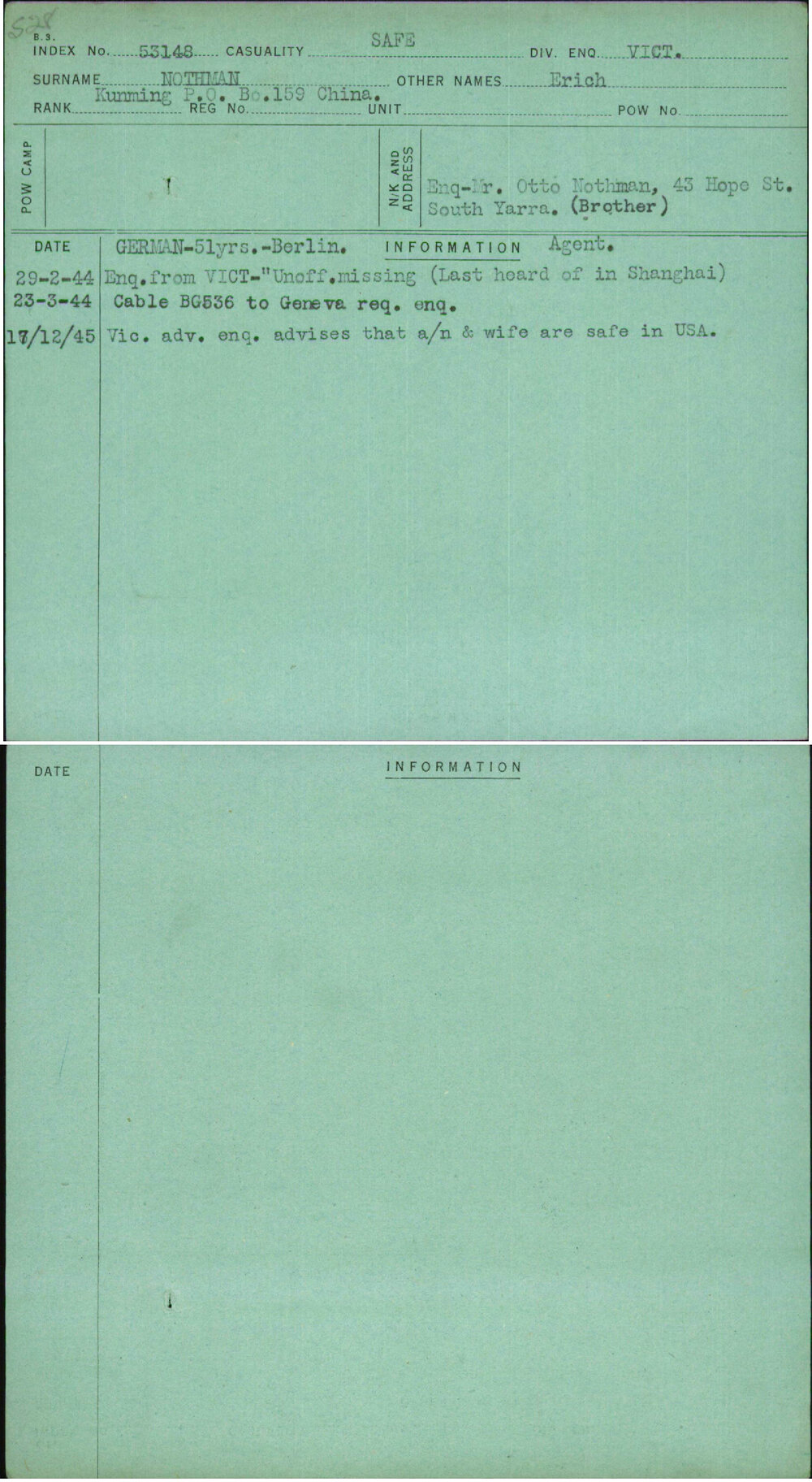 Nothman, Erich, [No Service Number]