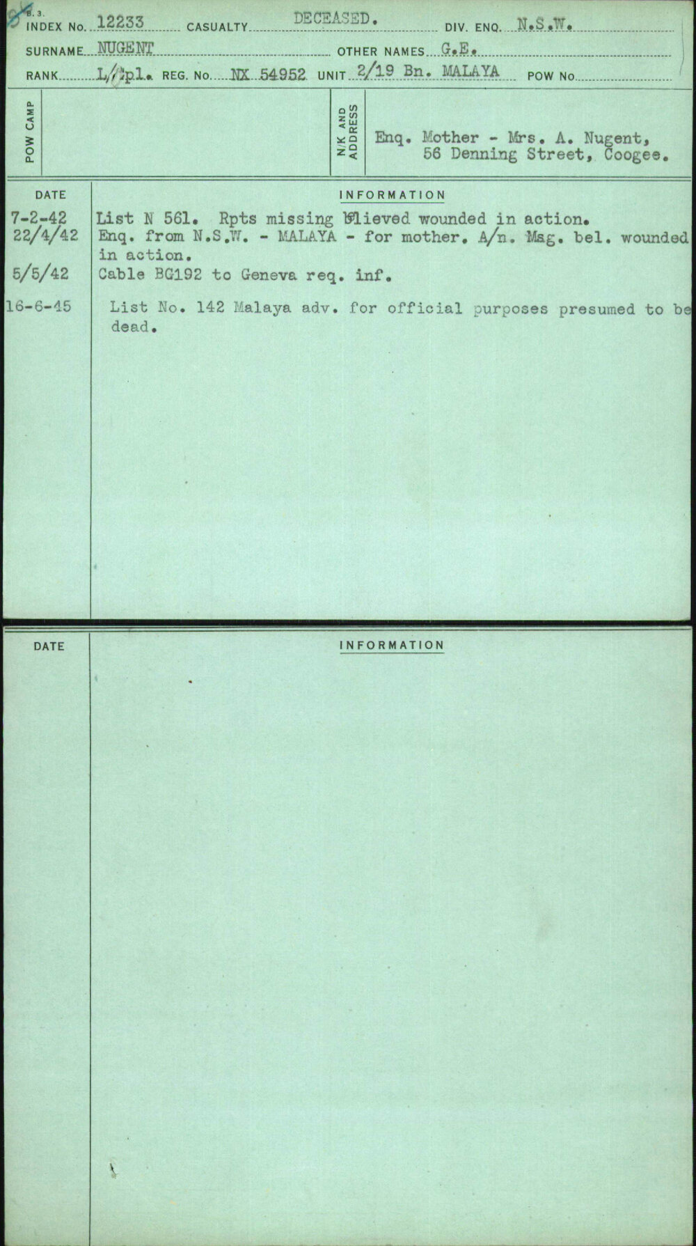 Nugent, G E, NX54952