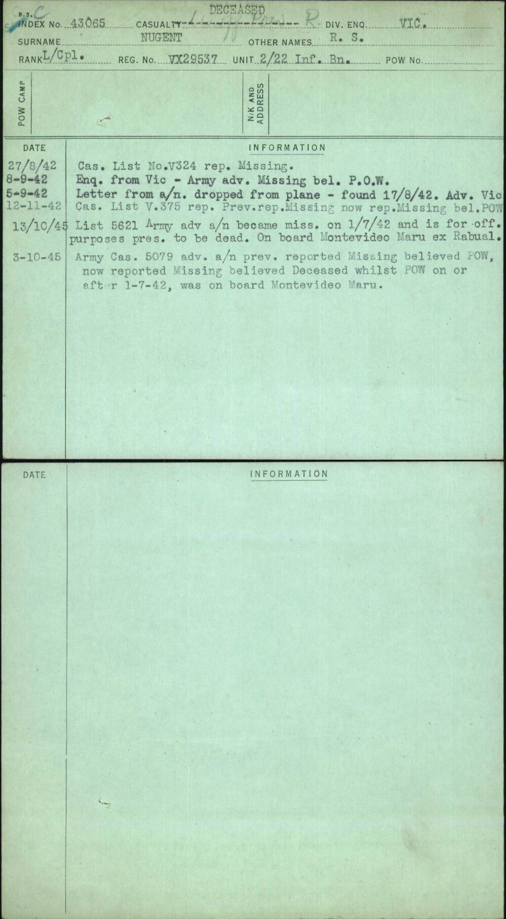Nugent, R S, VX29537