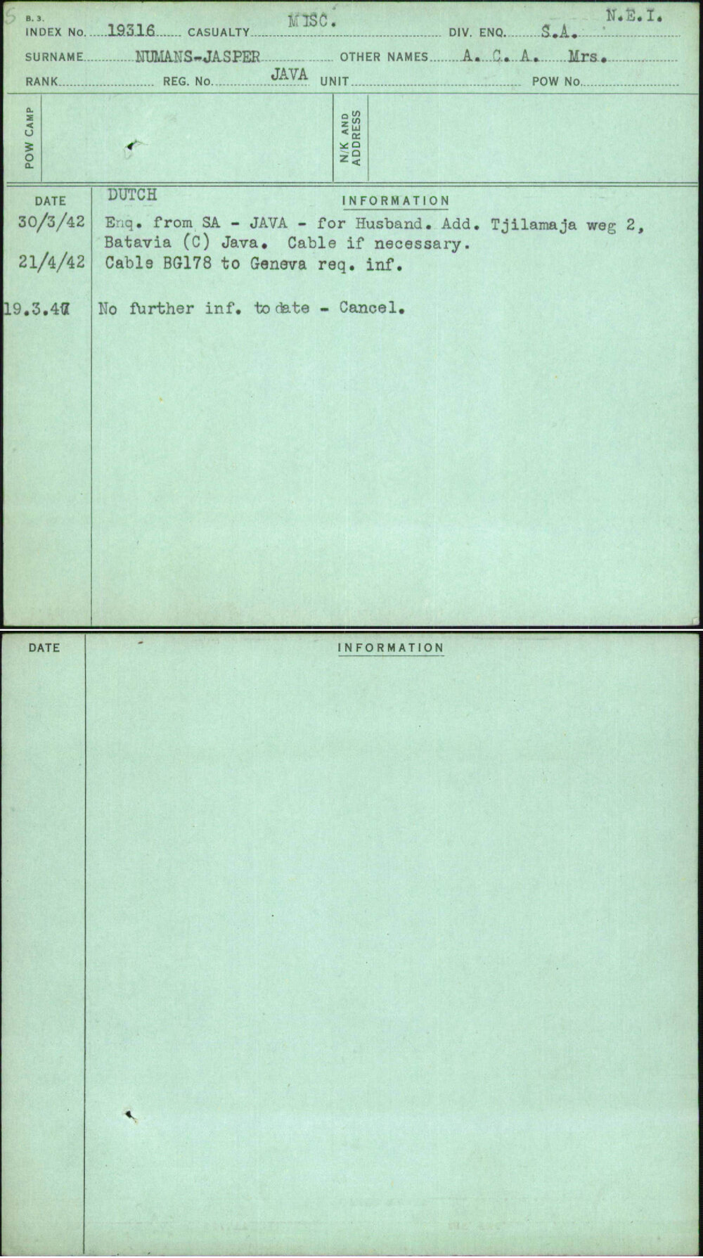 Numans-Jasper, A C A Mrs, [No Service Number]