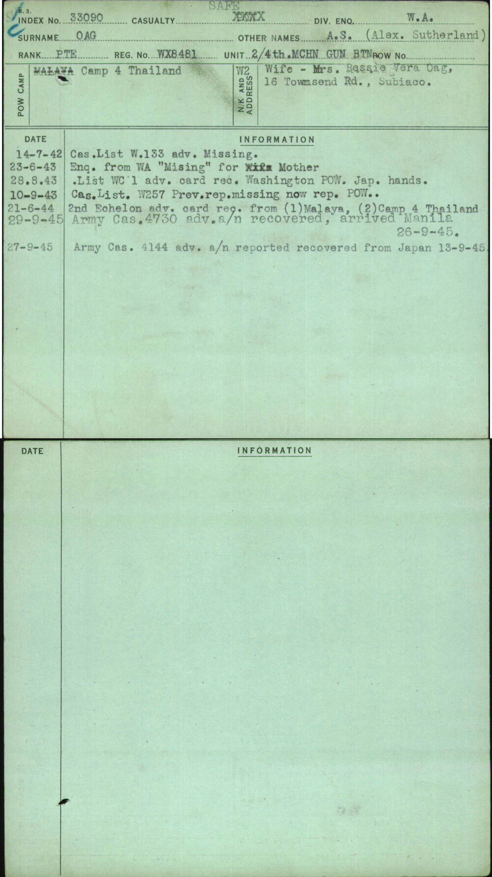 Oag, A S (Alex Sutherland), WX8481