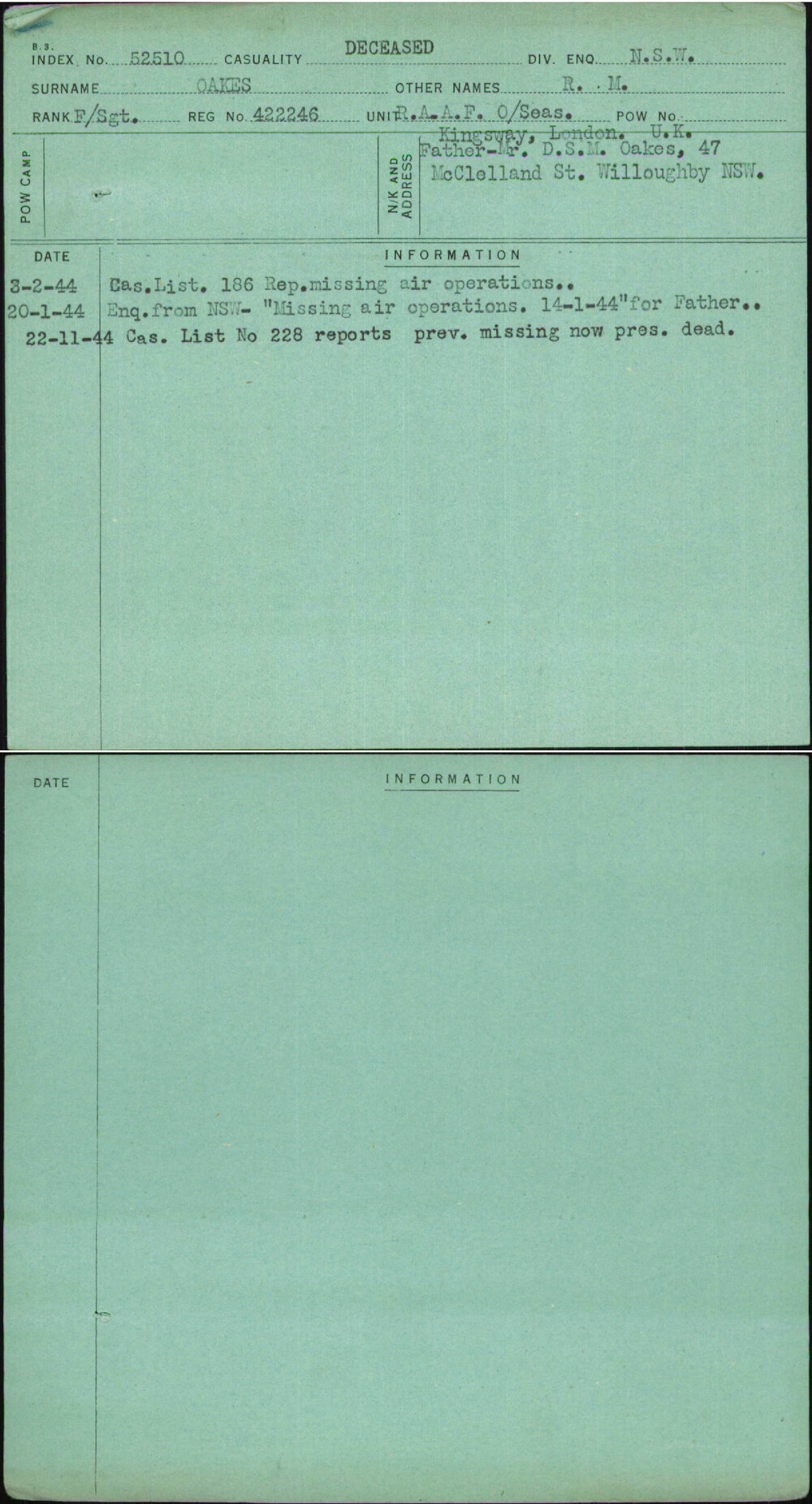 Oakes, R M, 422246