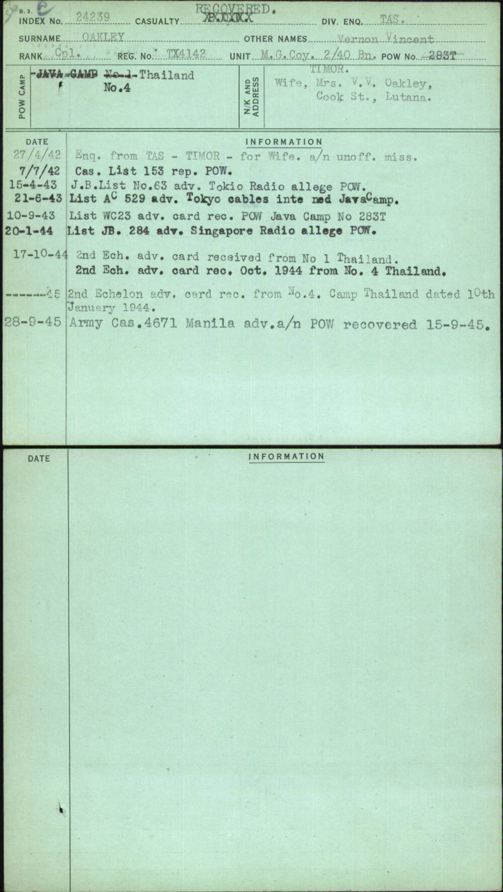 Oakley, Vernon Vincent, TX4142