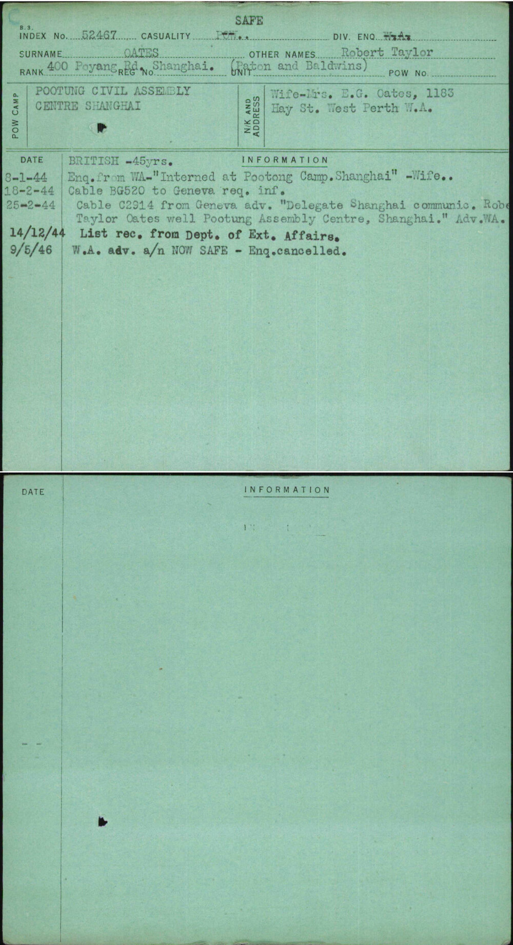 Oates, Robert Taylor, [No Service Number]