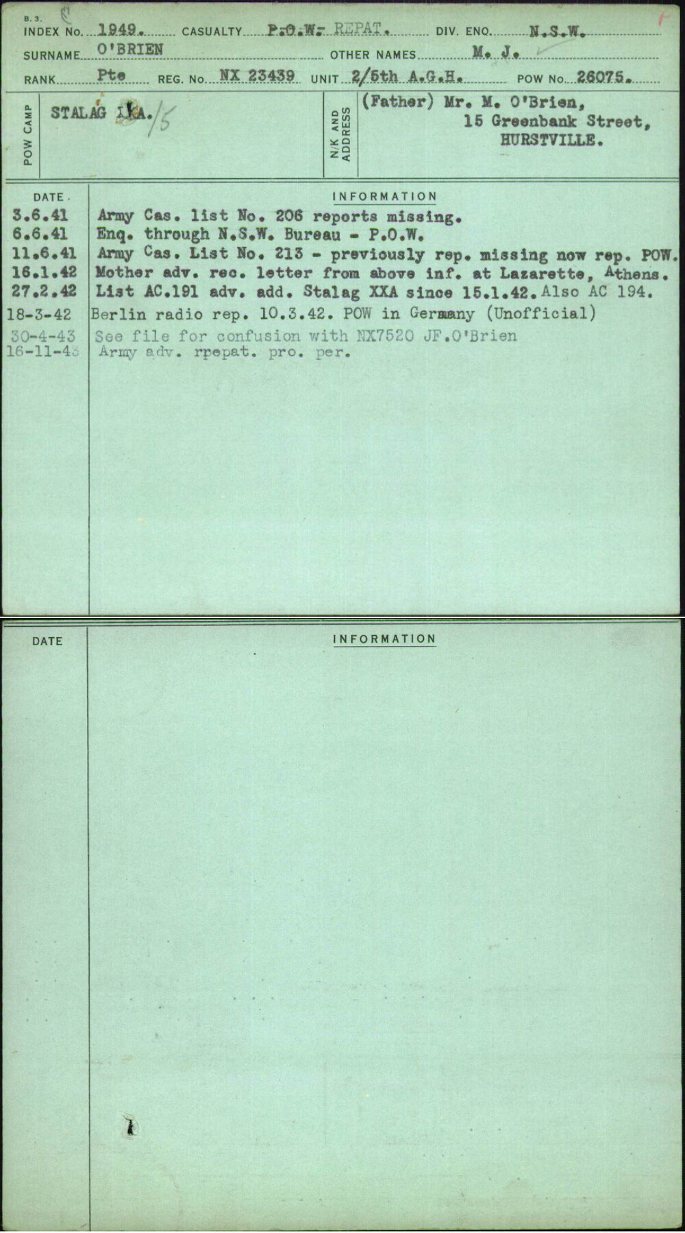 O'Brien, M J, NX23439