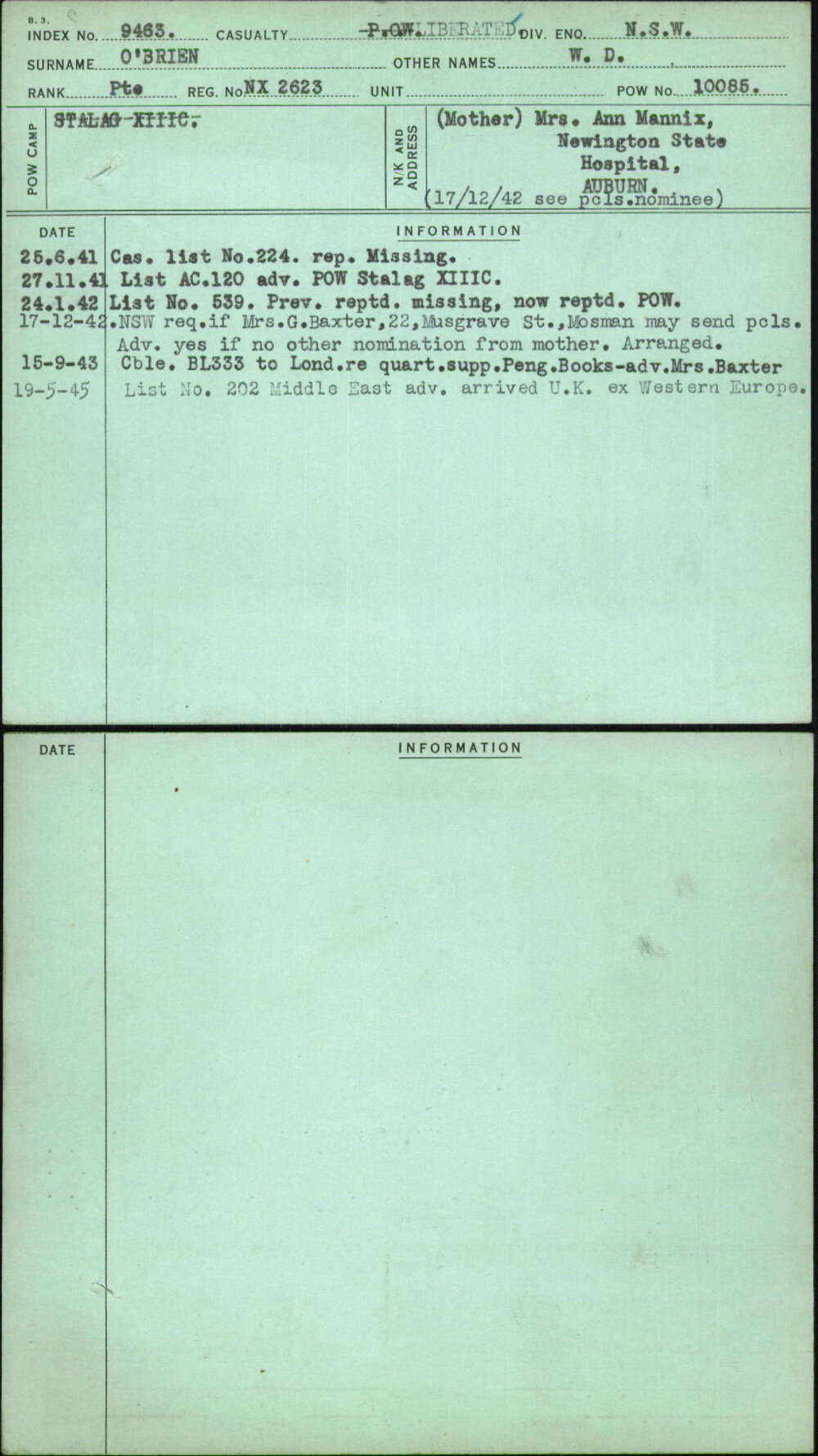 O'Brien, W D, NX2623