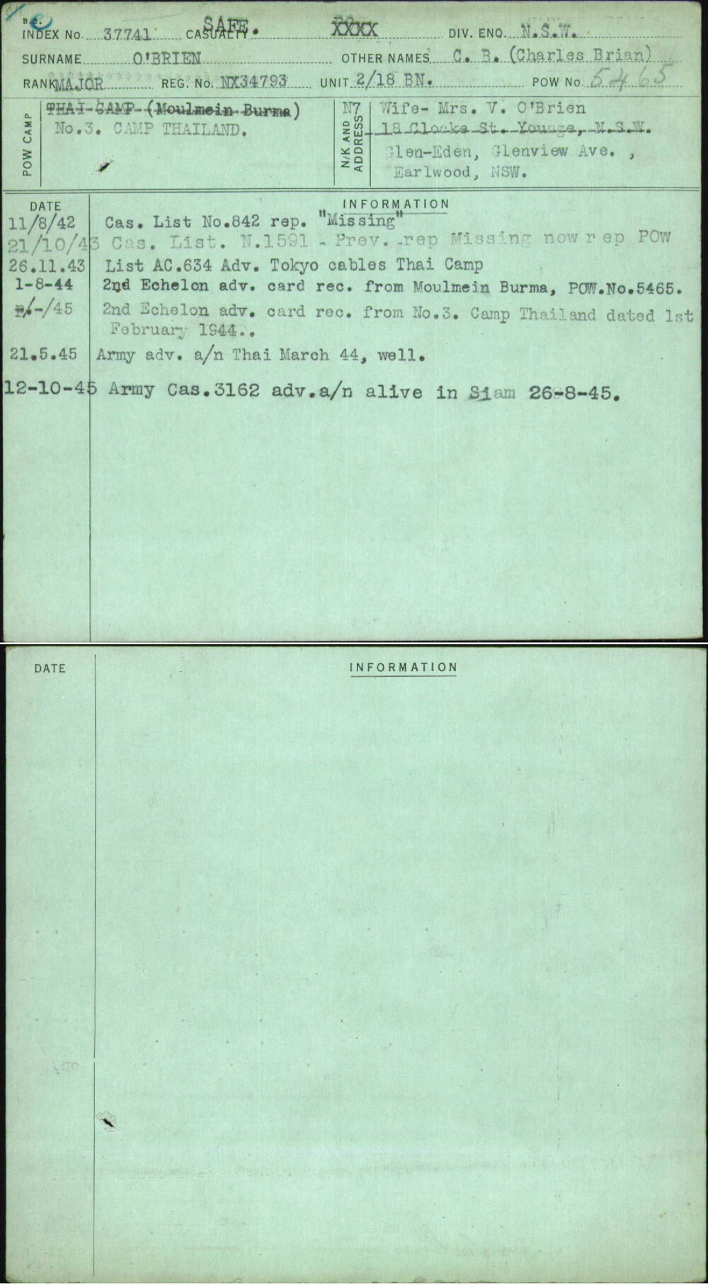 O'Brien, C B (Charles Brian), NX34793