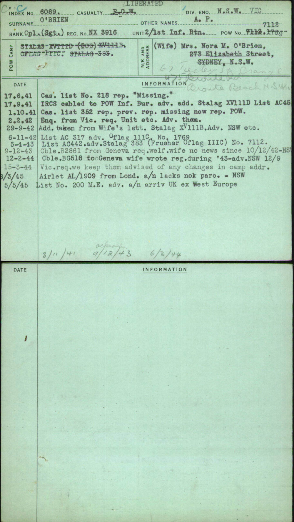 O'Brien, A P, NX3916