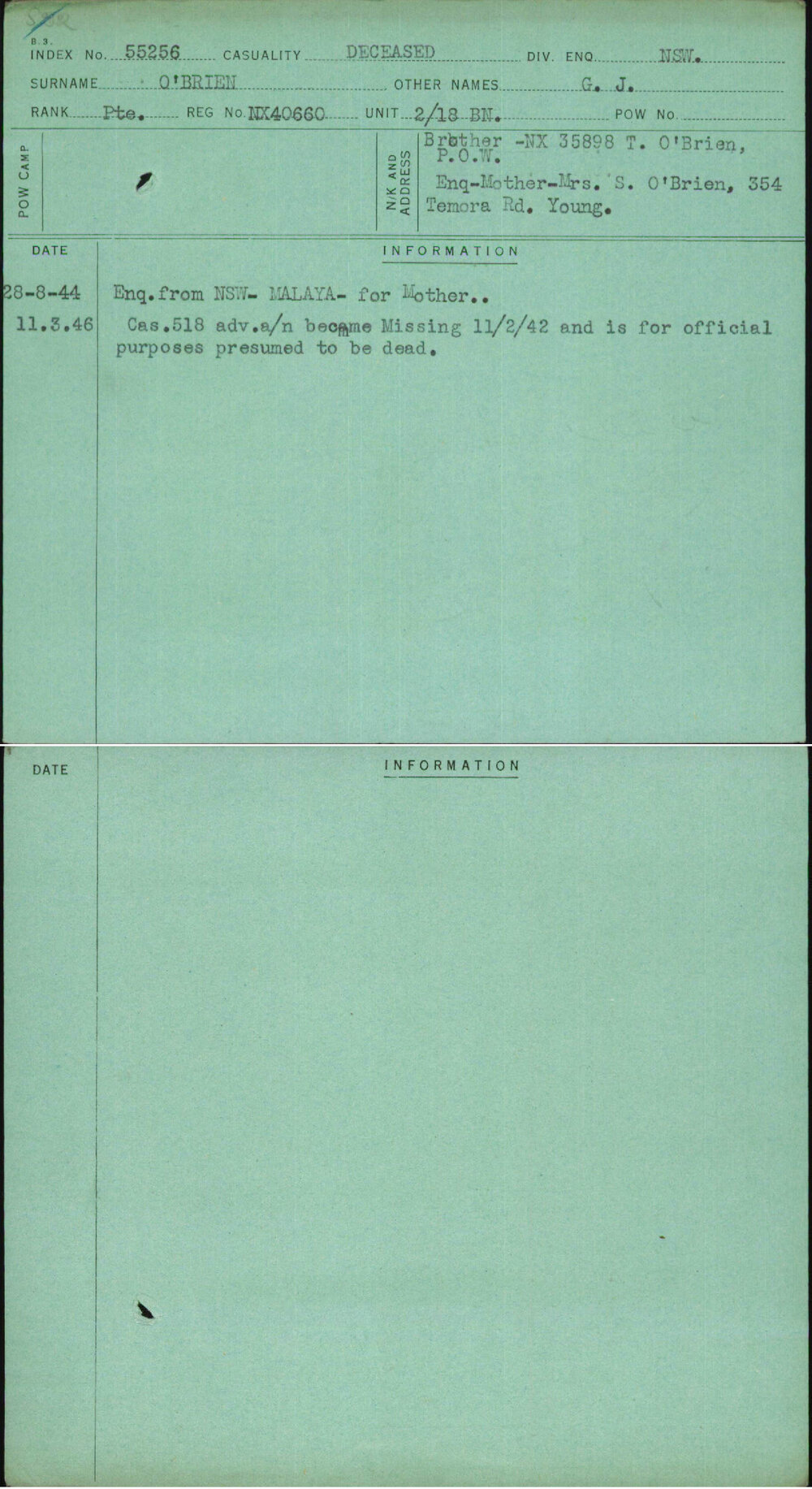 O'Brien, G J, NX40660