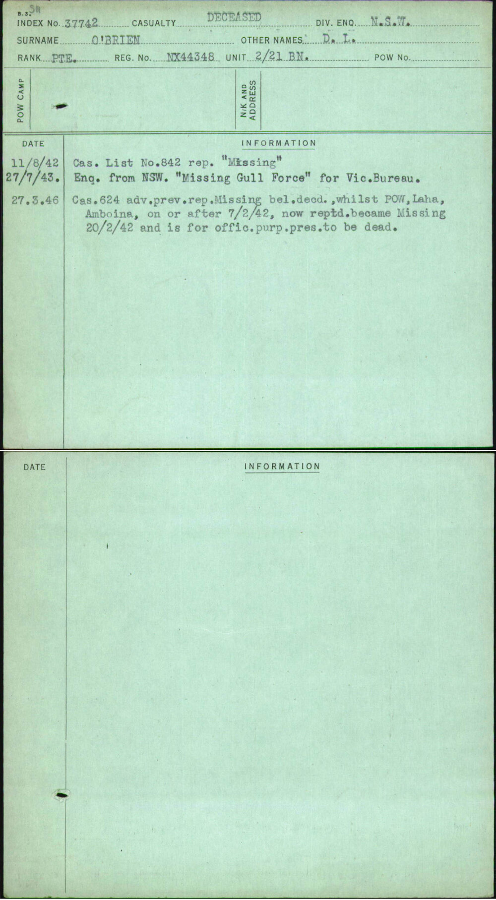 O'Brien, D L, NX44348