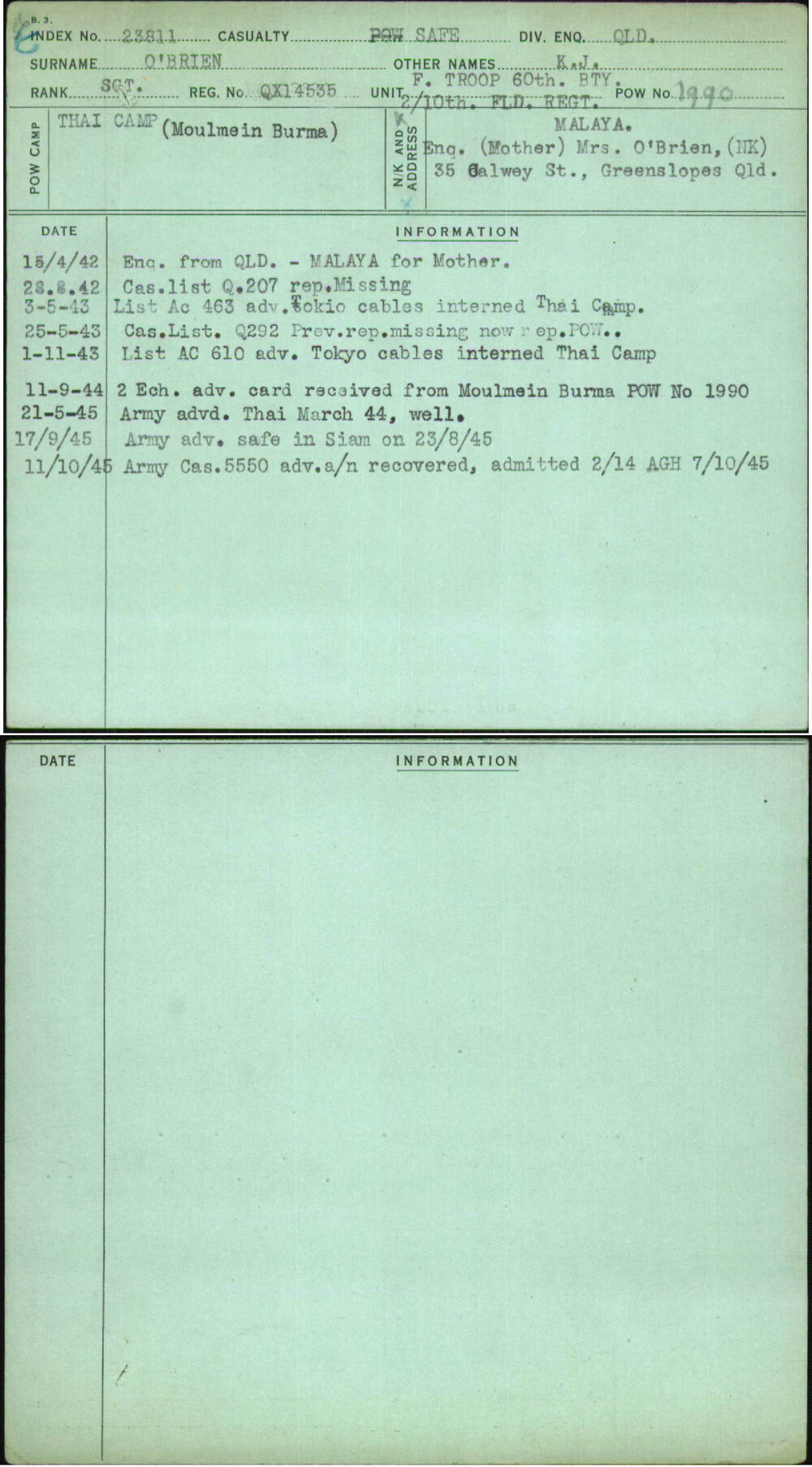 O'Brien, K J, QX14535