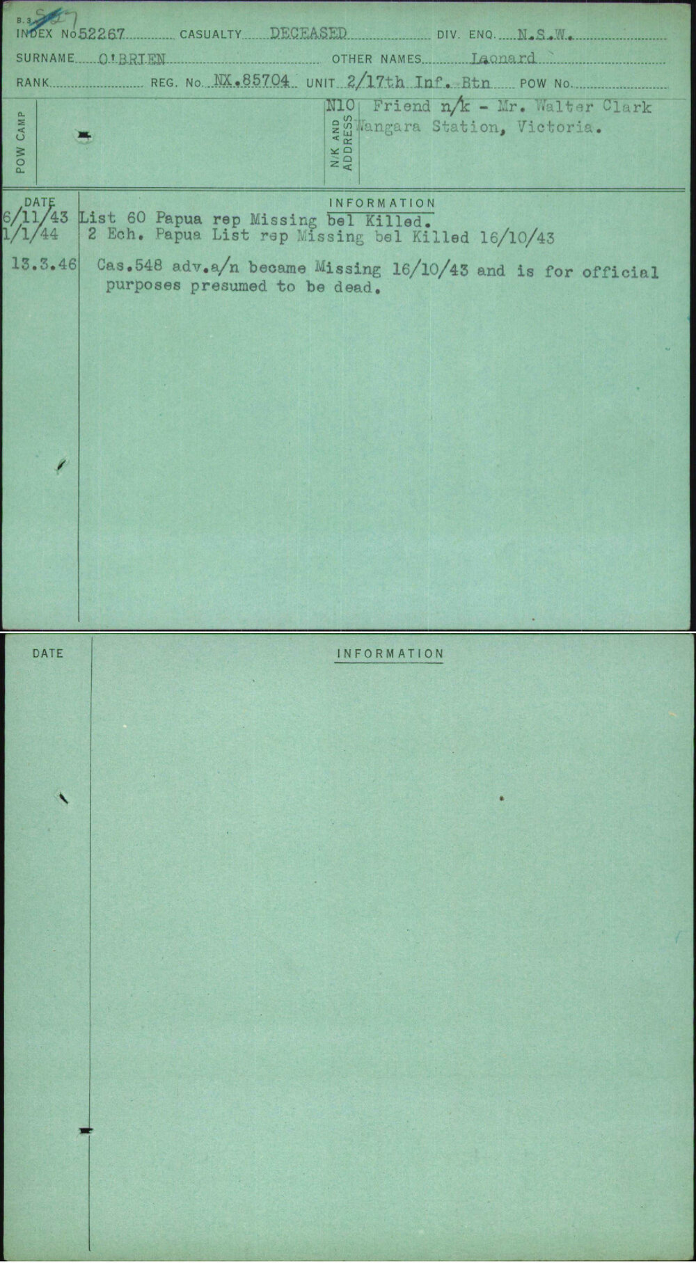 O'Brien, Leonard, NX85704