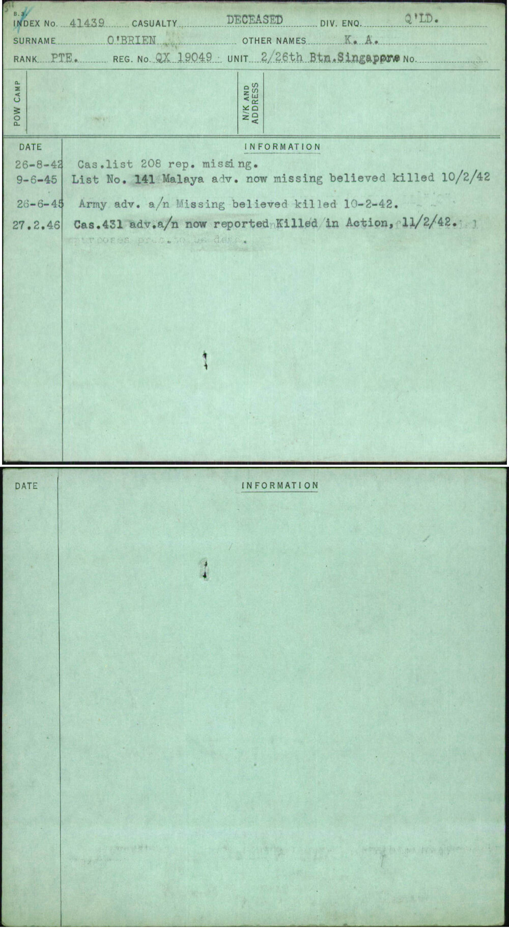 O'Brien, K A, QX19049