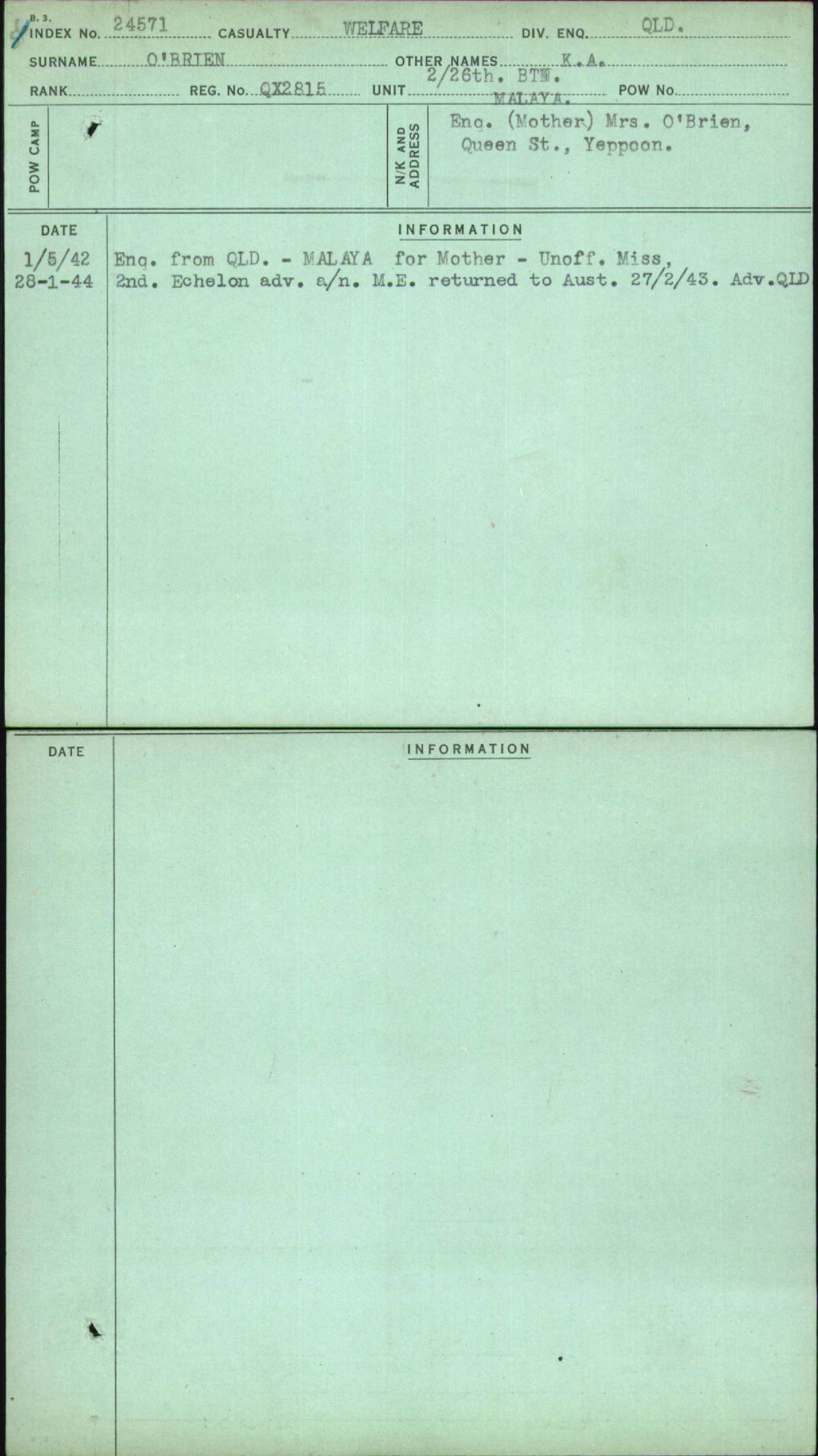 O'Brien, K A, QX2815