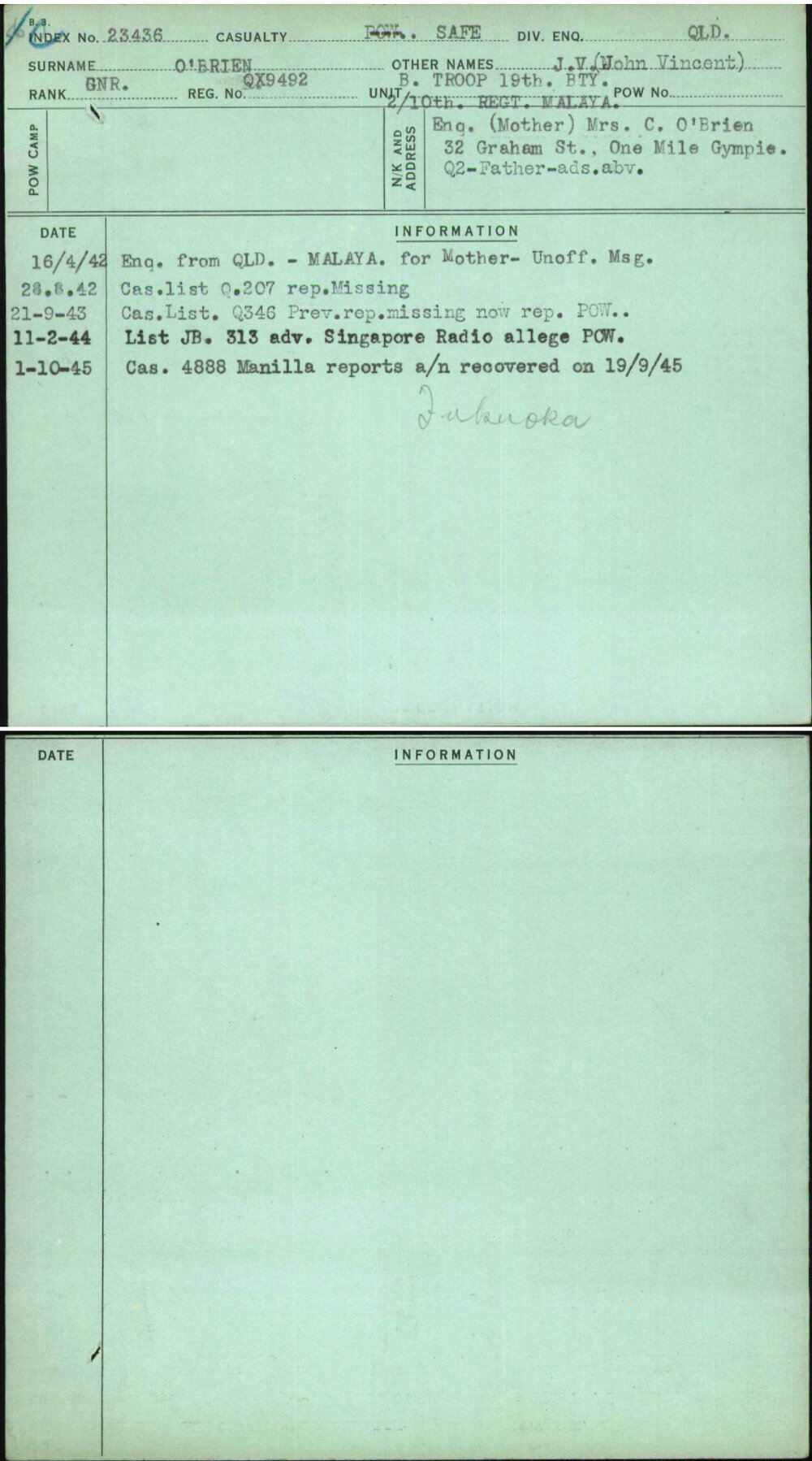 O'Brien, J V (John Vincent), QX9492