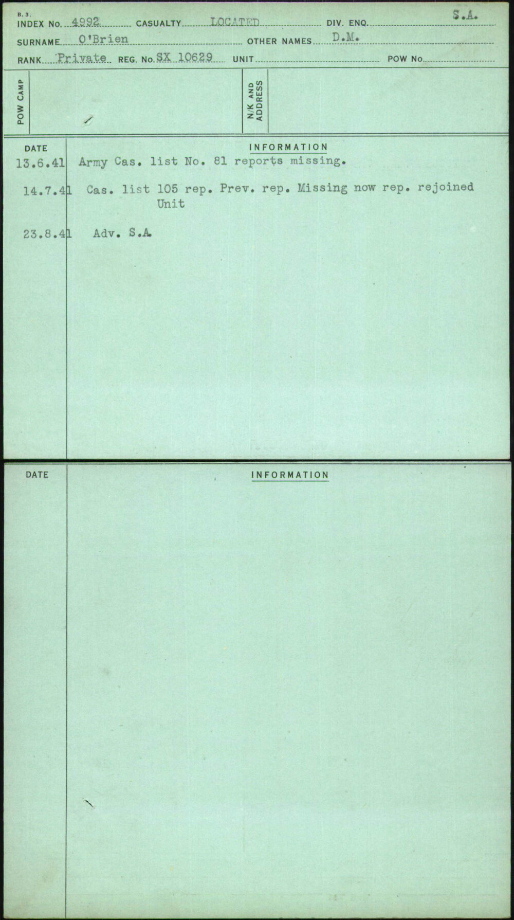 O'Brien, D M, SX10629