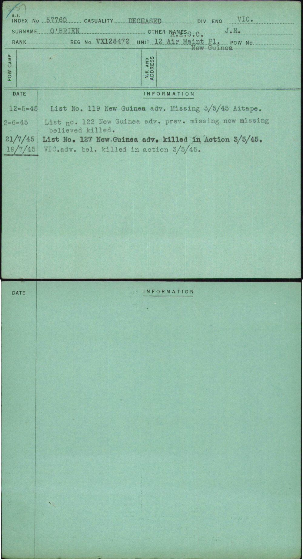 O'Brien, J R, VX125472