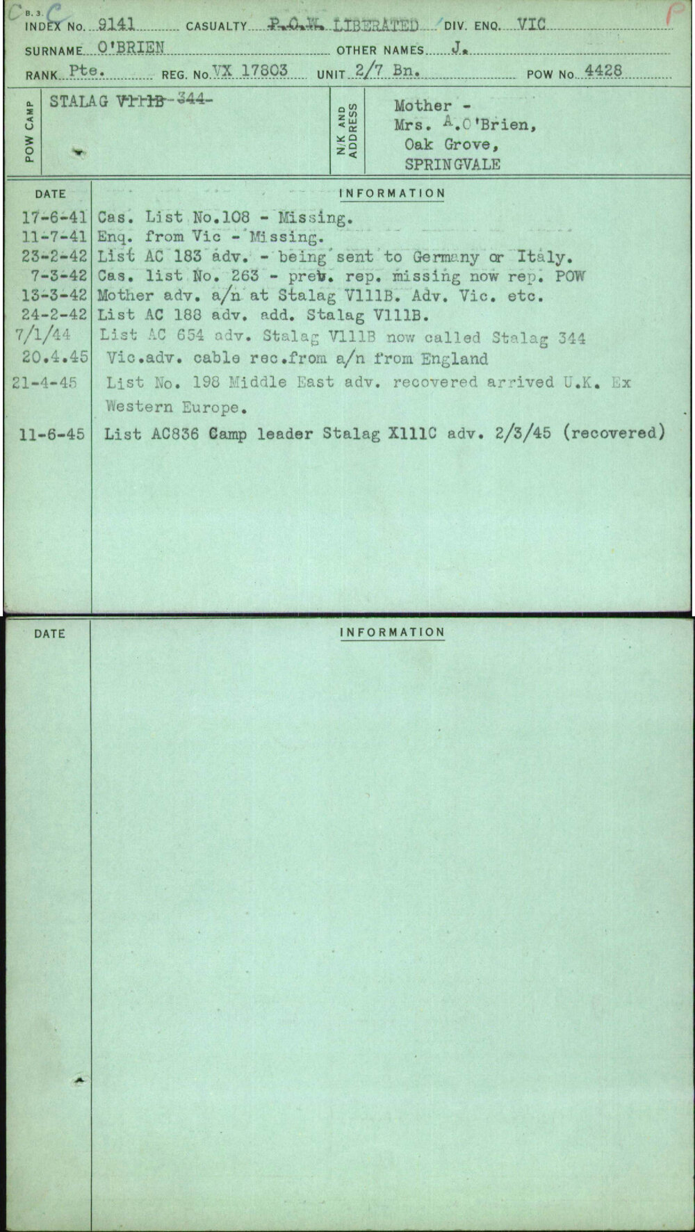 O'Brien, J, VX17803